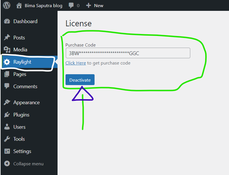cara deactive lisenci theme rayligh