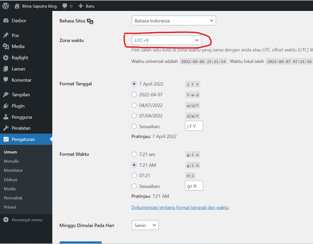 cara atur zona waktu indonesia wordpress